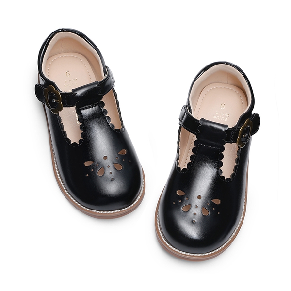 Girl's Mary Jane Flats with Floral Buckle - BLACK - 2