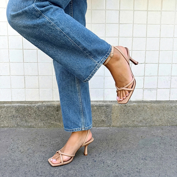 Women's Cross-Knot Heeled Sandals - NUDE - 2