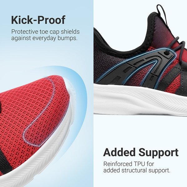 Kids’ Lightweight Slip-On Running Shoes - RED/BLACK - 5