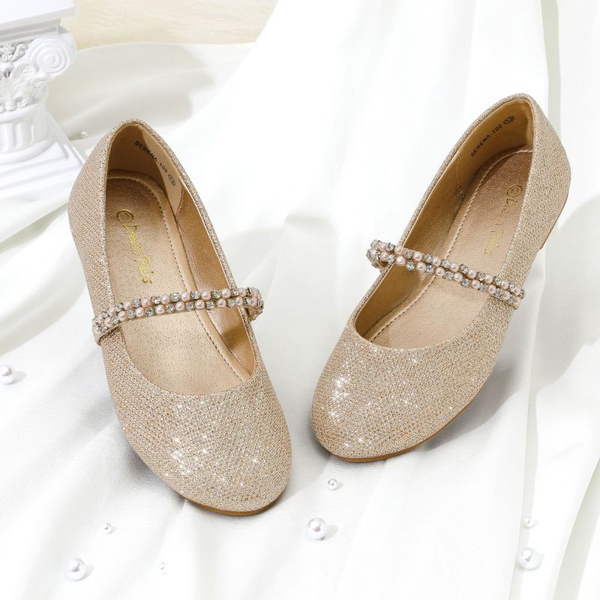 Girls’ Pearl & Rhinestone Mary Jane Flats - GOLD - 2