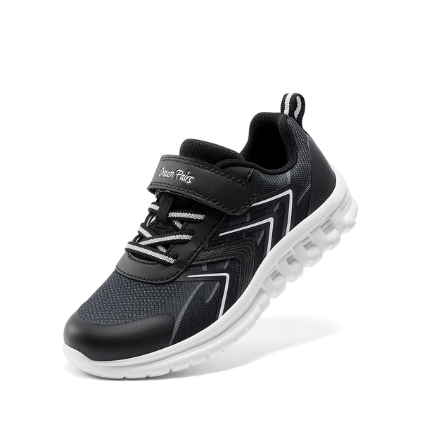 Kids’ Lightweight Mesh Running Shoes with Hook-and-Loop Strap - BLACK -  0
