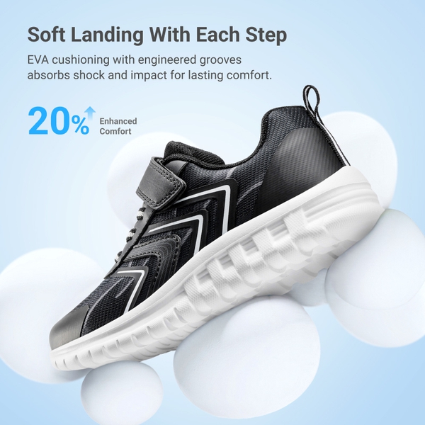 Kids’ Lightweight Mesh Running Shoes with Hook-and-Loop Strap - BLACK - 5