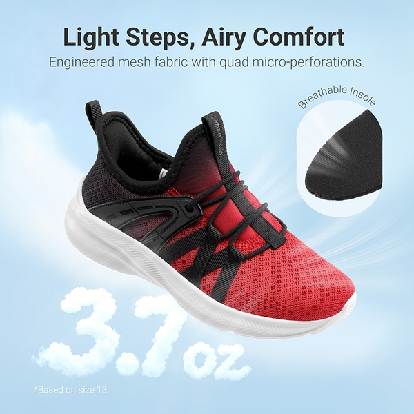 Kids’ Lightweight Slip-On Running Shoes - RED/BLACK - 2