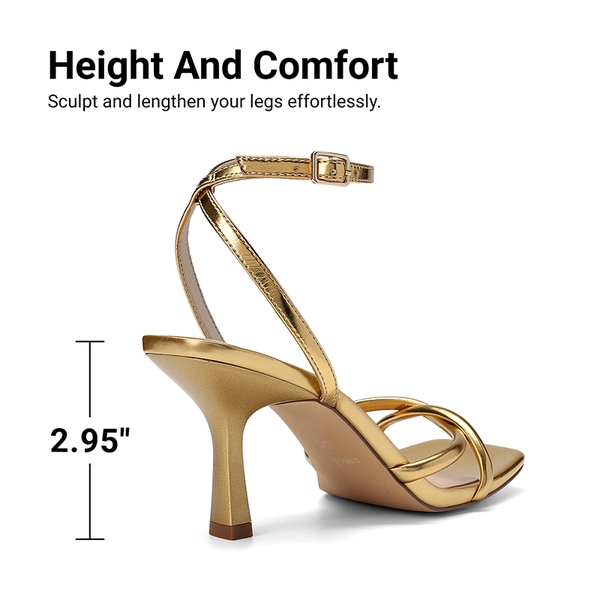 Women's Cross-Knot Heeled Sandals - GOLD - 7
