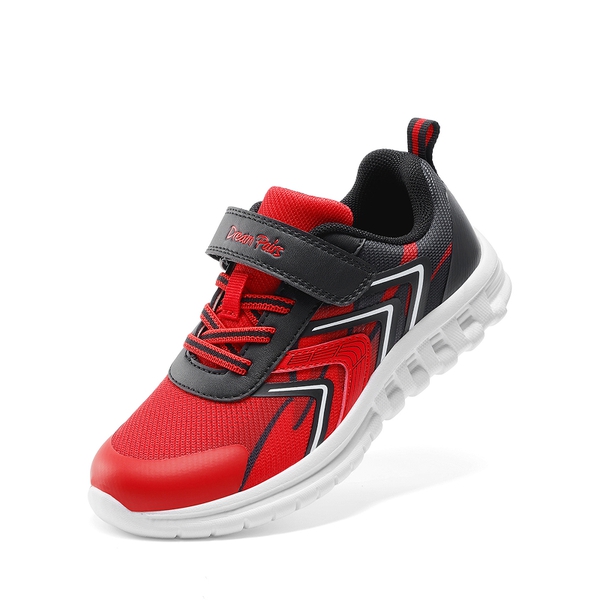 Kids’ Lightweight Mesh Running Shoes with Hook-and-Loop Strap - RED/BLACK -  0
