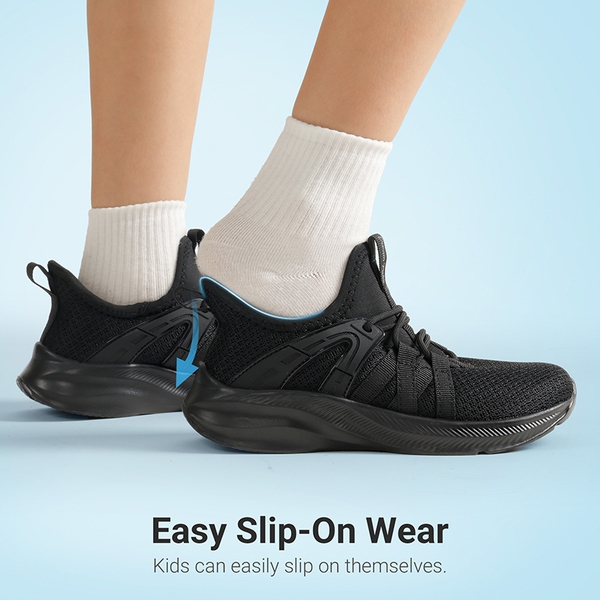 Kids’ Lightweight Slip-On Running Shoes - ALL BLACK - 3