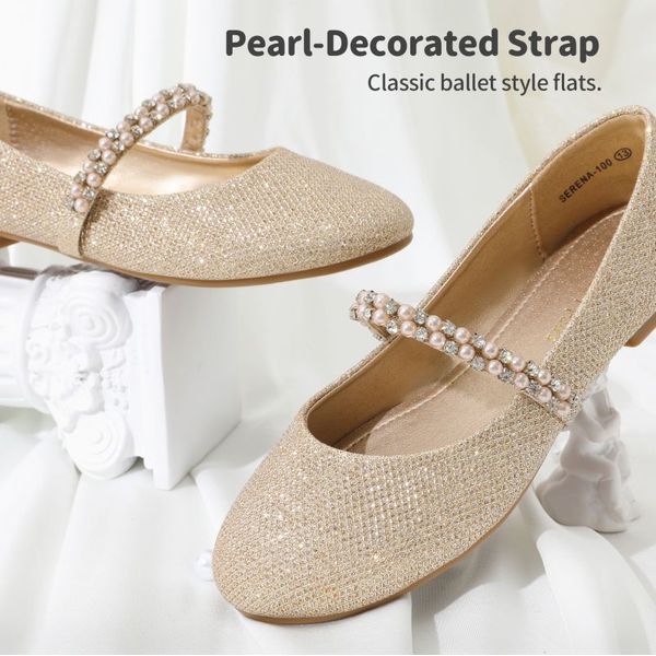Girls’ Pearl & Rhinestone Mary Jane Flats - GOLD - 4