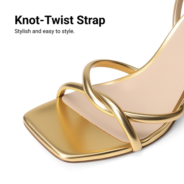 Women's Cross-Knot Heeled Sandals - GOLD - 5