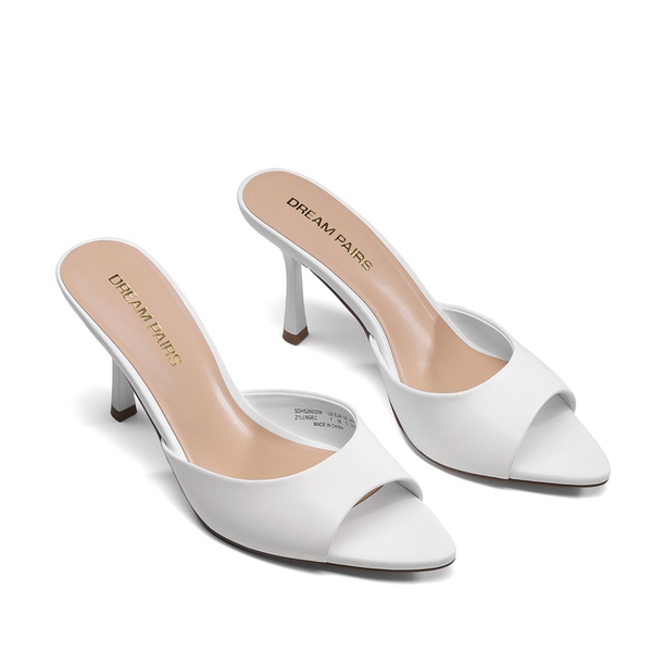 Women's Minimalist Pointed Toe Mule Heels - WHITE - 4