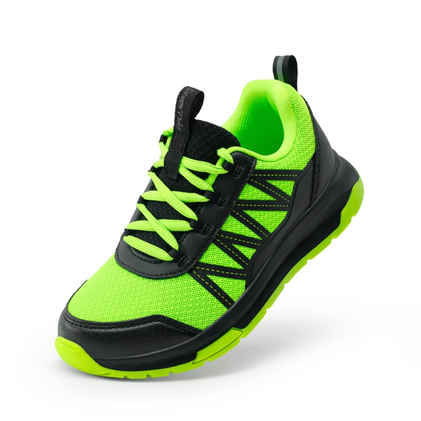 Kids’ Lace-Up Non-Slip Running Shoes - NEON GREEN/BLACK -  0