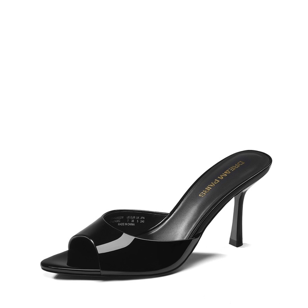 Women's Minimalist Pointed Toe Mule Heels - BLACK-PAT -  0