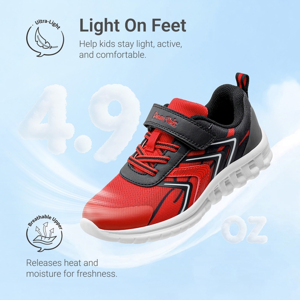 Kids’ Lightweight Mesh Running Shoes with Hook-and-Loop Strap - RED/BLACK - 2
