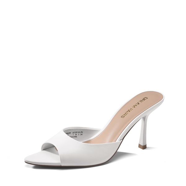 Women's Minimalist Pointed Toe Mule Heels - WHITE -  0