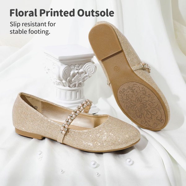 Girls’ Pearl & Rhinestone Mary Jane Flats - GOLD - 3