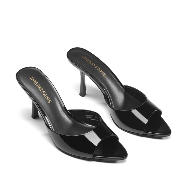 Women's Minimalist Pointed Toe Mule Heels - BLACK-PAT - 4
