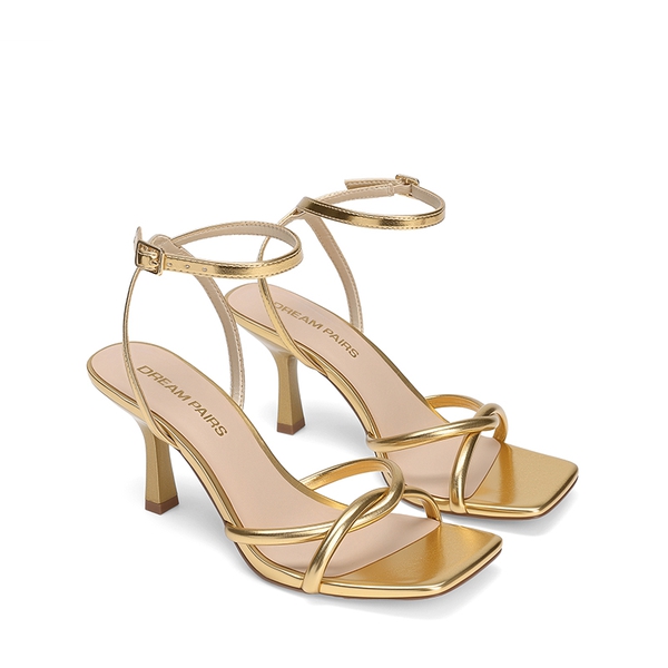 Women's Cross-Knot Heeled Sandals - GOLD - 4