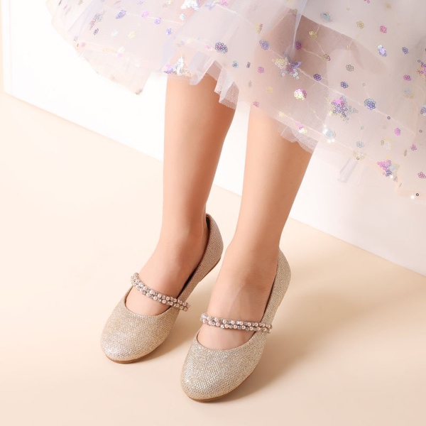 Girls’ Pearl & Rhinestone Mary Jane Flats - GOLD - 1