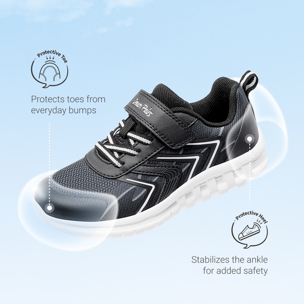 Kids’ Lightweight Mesh Running Shoes with Hook-and-Loop Strap - BLACK - 4