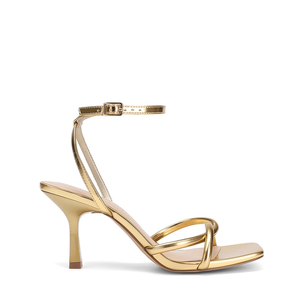 Women's Cross-Knot Heeled Sandals - GOLD - 3