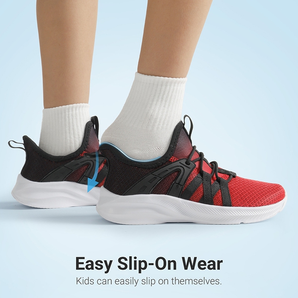 Kids’ Lightweight Slip-On Running Shoes - RED/BLACK - 3
