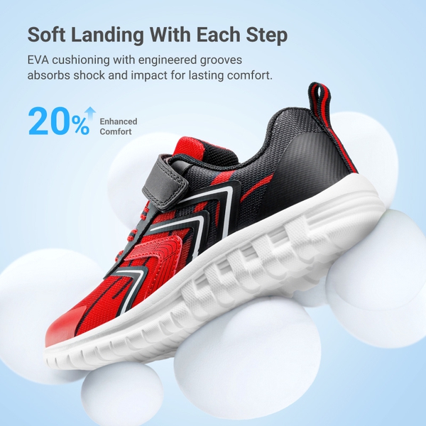 Kids’ Lightweight Mesh Running Shoes with Hook-and-Loop Strap - RED/BLACK - 5