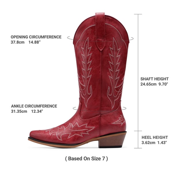 Women's Feather Embroidered Cowboy Boots - RED - 3
