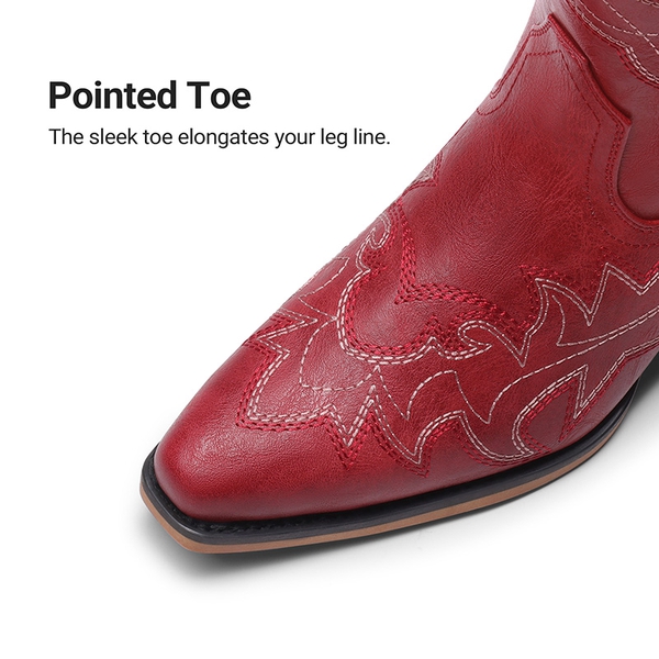Women's Feather Embroidered Cowboy Boots - RED - 6