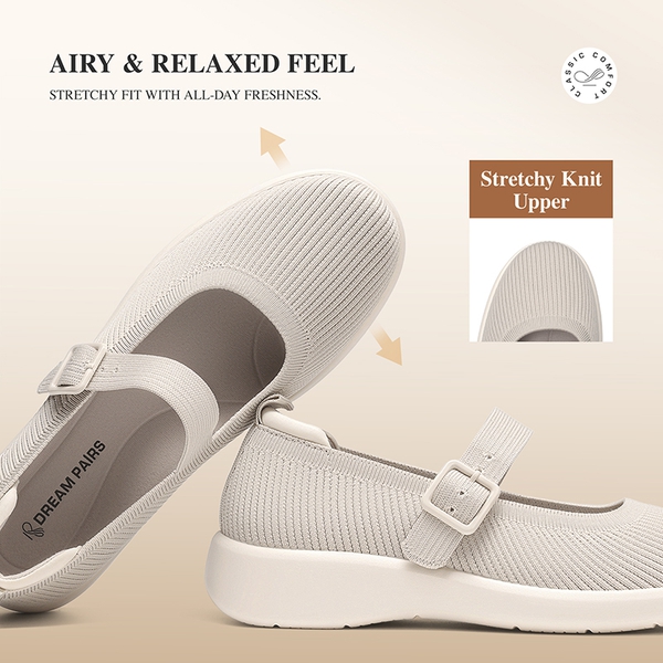 Ascenelle Women's Mary Jane Flats with Arch Support Knit Edition - NUDE - 4