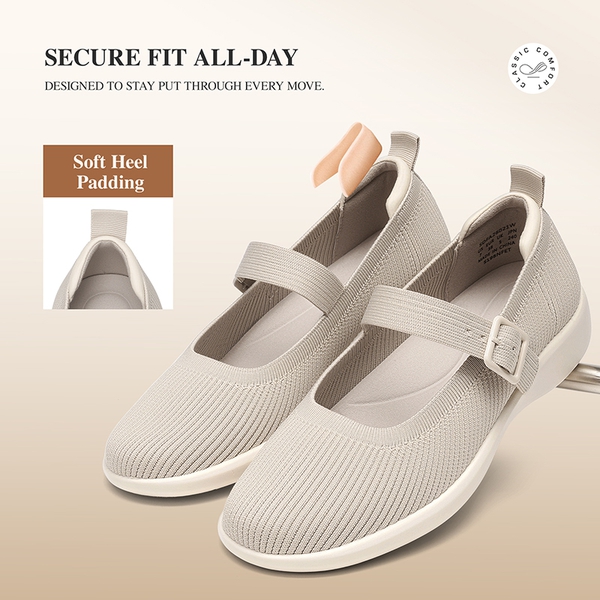 Ascenelle Women's Mary Jane Flats with Arch Support Knit Edition - NUDE - 6
