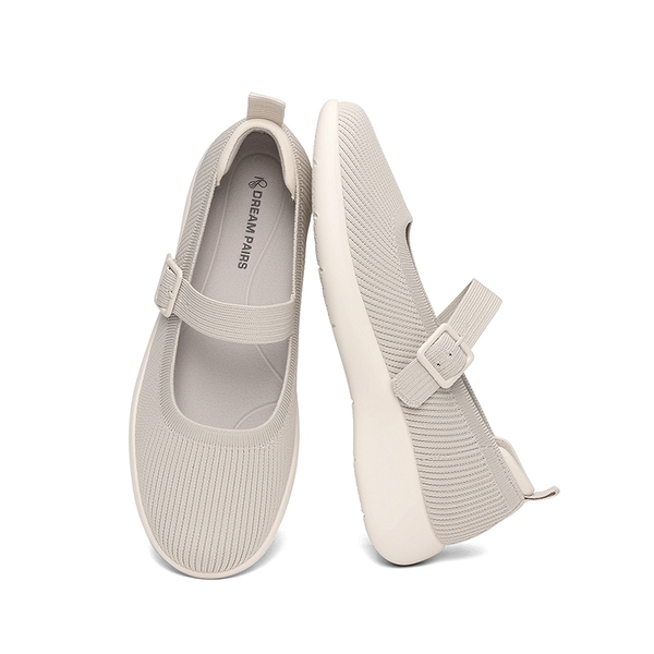 Ascenelle Women's Mary Jane Flats with Arch Support Knit Edition - NUDE - 3