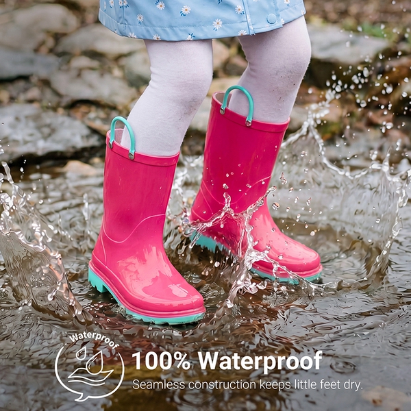 Kids' Easy-on Waterproof Rain Boots - HOT PINK - 2