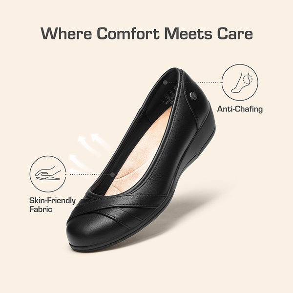 Ascenelle Women's Wide-Width Low Wedge Flats - BLACK - 5