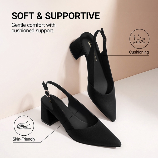 Women's Pointed Toe Slingback Block Heel Pumps - BLACK-SUEDE - 4