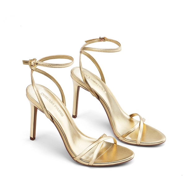 Women's Minimalist Stiletto Heels with Ankle Strap - LIGHT GOLD - 4