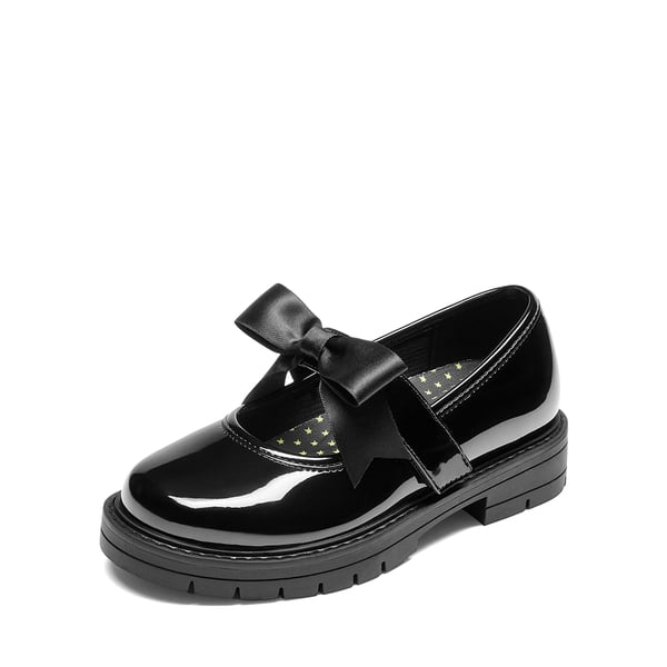 Girls' Mary Jane Bowknot Shoes with Hook-And-Loop Strap - ALL BLACK -  0