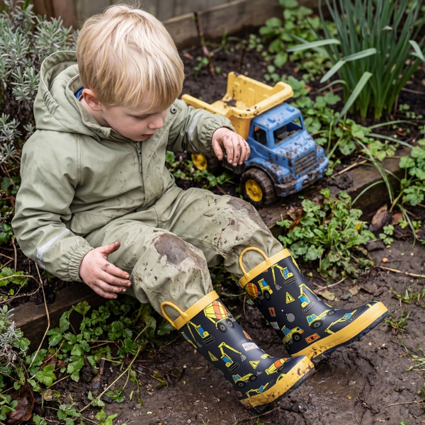 Kids' Low-ordor Natural Rubber Rain Boots - YELLOW/VEHICLES - 1