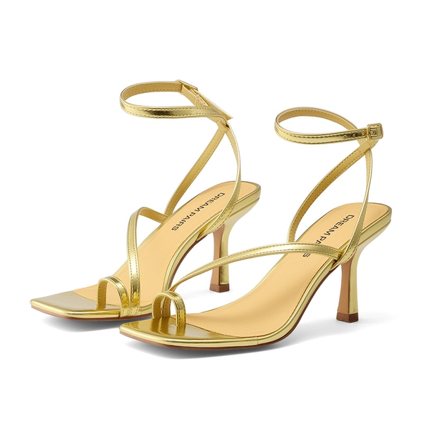 Women's Square-Toe Thong Kitten Heel Sandals - GOLD - 4