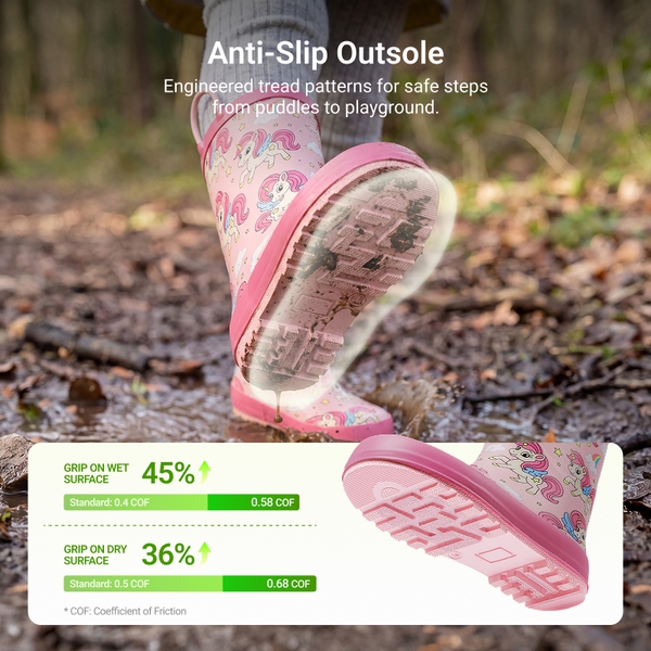 Kids' Low-ordor Natural Rubber Rain Boots - PINK/UNICORNS - 3