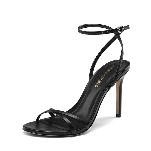 Women's Minimalist Stiletto Heels with Ankle Strap - BLACK -  0