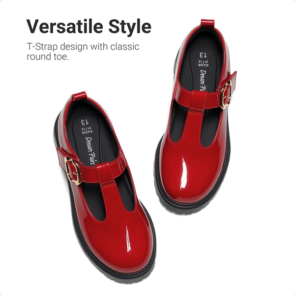 Girls' Mary Jane T-Strap Dress Shoes with Arch Support - RED - 4