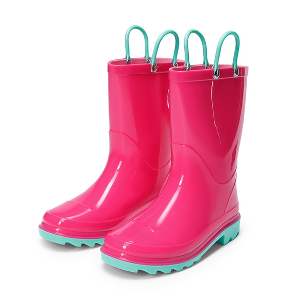 Kids' Easy-on Waterproof Rain Boots - HOT PINK - 6