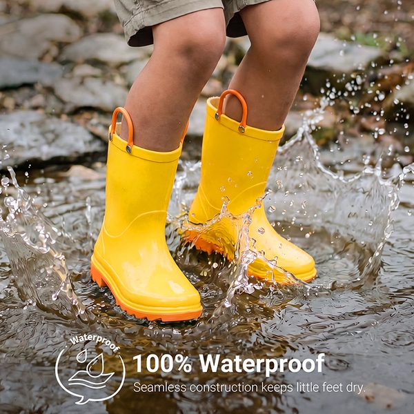 Kids' Easy-on Waterproof Rain Boots - YELLOW - 2