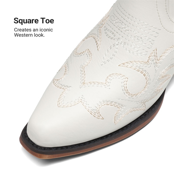 Women's Western Style Embroidered Cowboy Boots - WHITE - 6