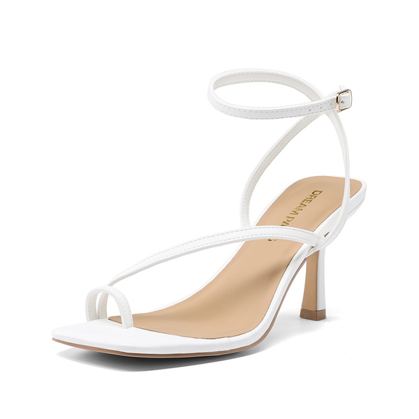 Women's Square-Toe Thong Kitten Heel Sandals - WHITE -  0