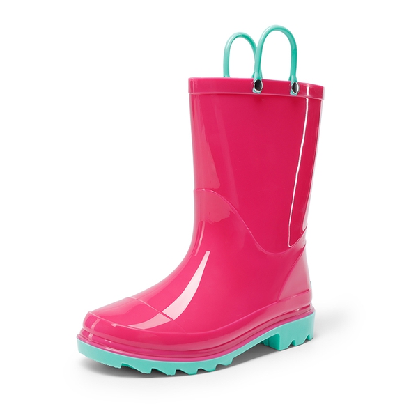 Kids' Easy-on Waterproof Rain Boots - HOT PINK -  0