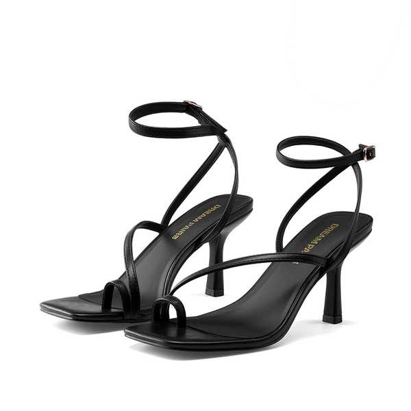 Women's Square-Toe Thong Kitten Heel Sandals - BLACK - 4