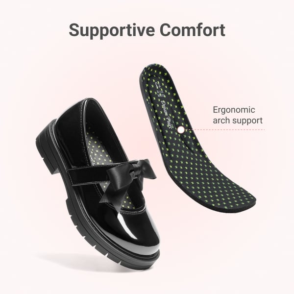 Girls' Mary Jane Bowknot Shoes with Hook-And-Loop Strap - ALL BLACK - 3