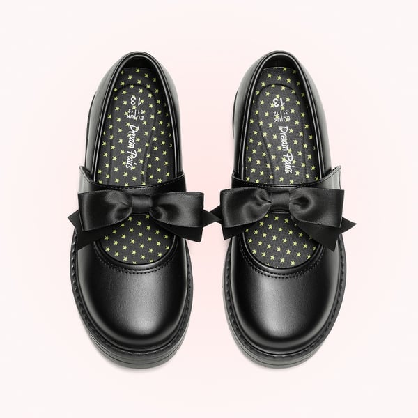 Girls' Mary Jane Bowknot Shoes with Hook-And-Loop Strap - BLACK - 5