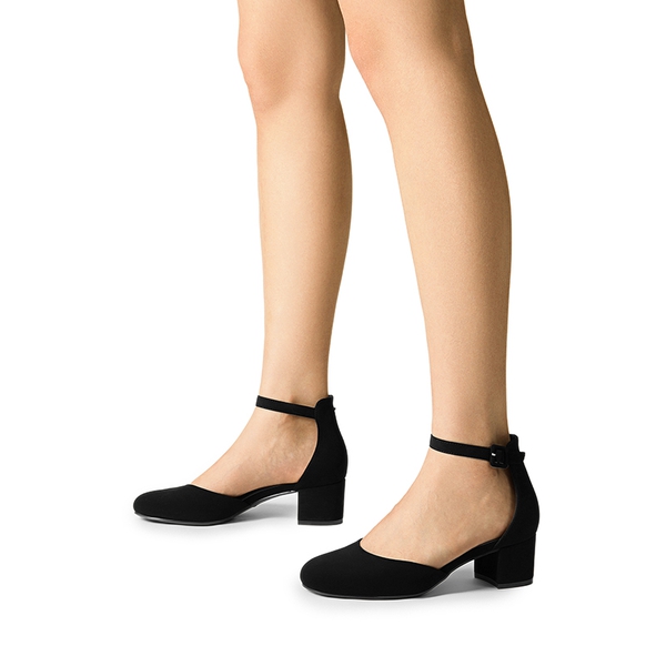 Women's Wide Fit D'Orsay Block Heel Pumps - BLACK-NUBUCK - 6
