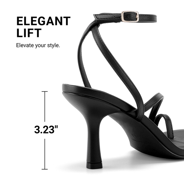 Women's Square-Toe Thong Kitten Heel Sandals - BLACK - 6